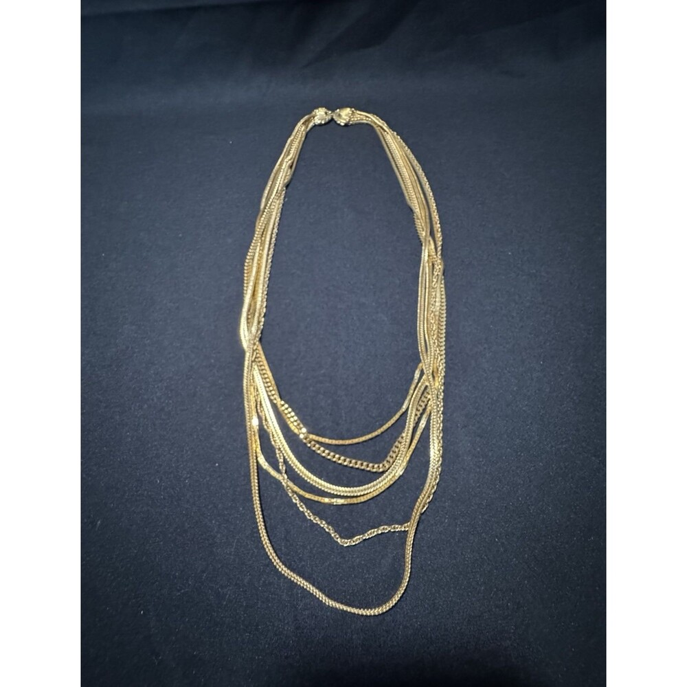 Vintage Monet Gold Tone Multi 6 Strand Chain Cascade Necklace 30”